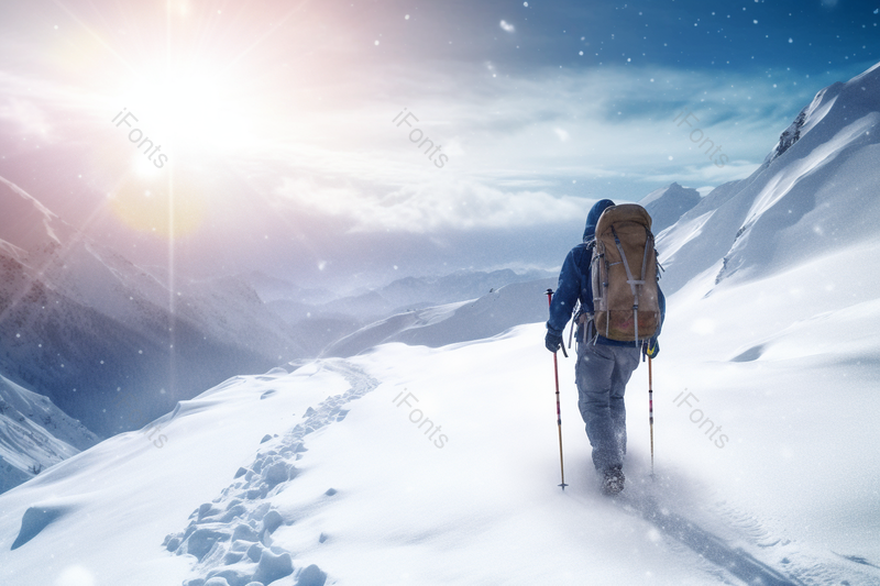 雪上霞光攀登行走在雪线之上,高清,摄影图,摄影图片,图片大全,摄影图免费下载